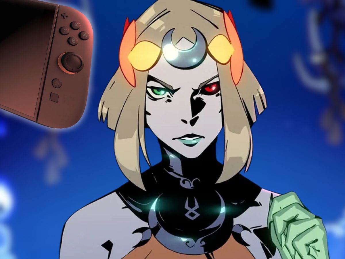 personaggio femminile biondo con occhi verdi e rossi, nintendo swtch 2 nell'angolo a in alto a sinistra