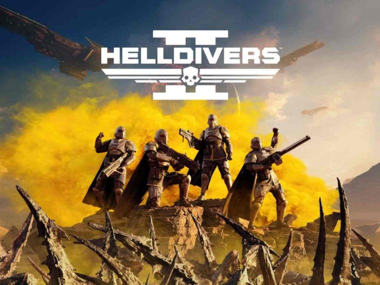 immagine chiave di helldivers 2 con soldati e titolo in sovrimpressione