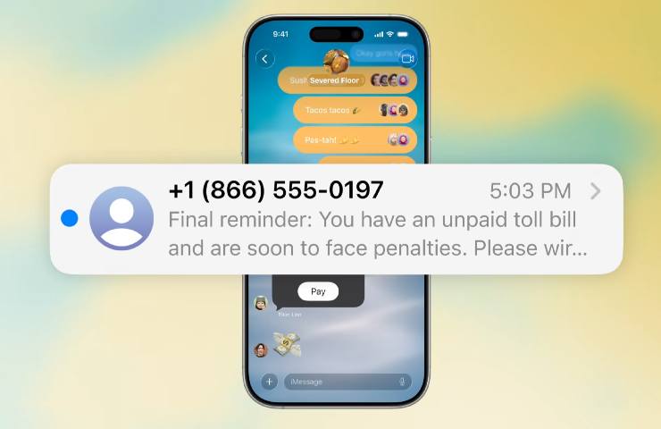 schermata con messaggio su iphone
