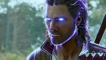 mago con capelli lunghi e occhi viole (Gale) di Baldur's Gate 3