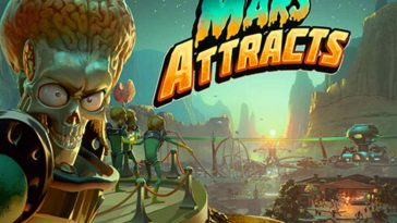 scritta mars attracts, marziano, parco a tema sullo sfondo