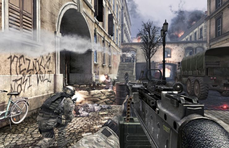 screenshot di cod modern warfare 3 con città in guerra