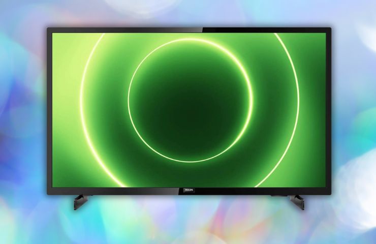 philips tv con schermo verde su sfondo colorato
