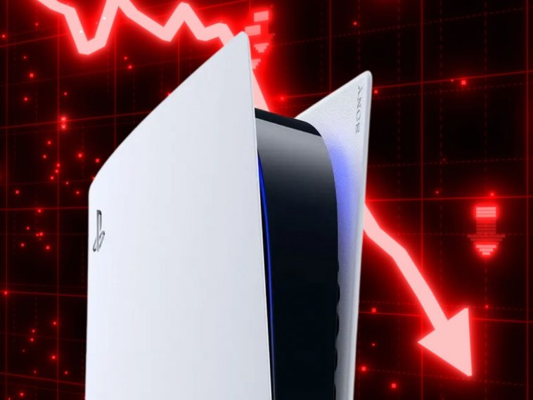 console ps5 con freccia rossa crollo