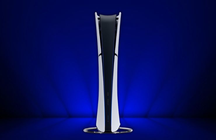 ps5 slim digital edition su sfondo blu