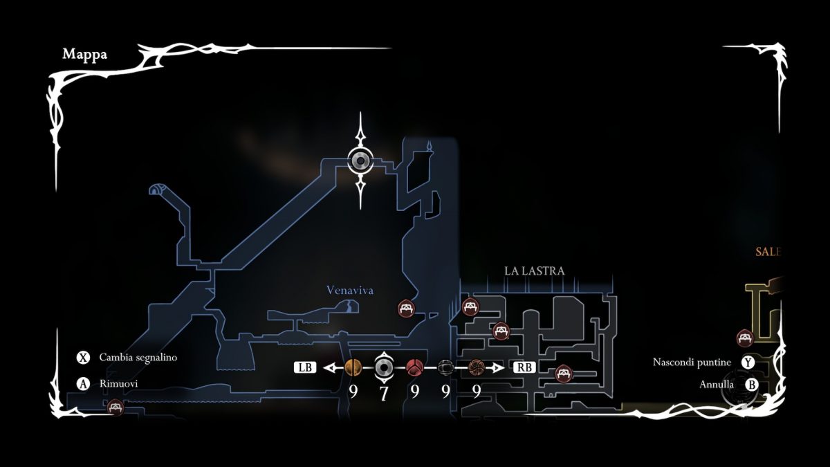 posizione in mappa del puntaspilli distintivo a spillo silksong