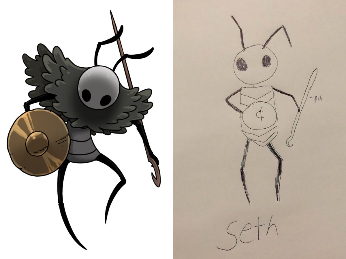 due immagini affiancate che mostrano Seth nel gioco e la concept art