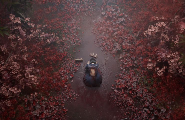 screenshot di silent hill f con protagonista vista dall'alto