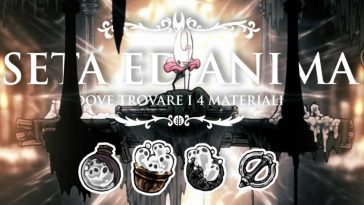 Hornet in Silksong con i 4 materiali per la missione Seta ed Anima