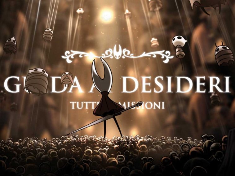 Hornet in Silksong a Cuorcampana davanti alla scritta Guida ai Desideri