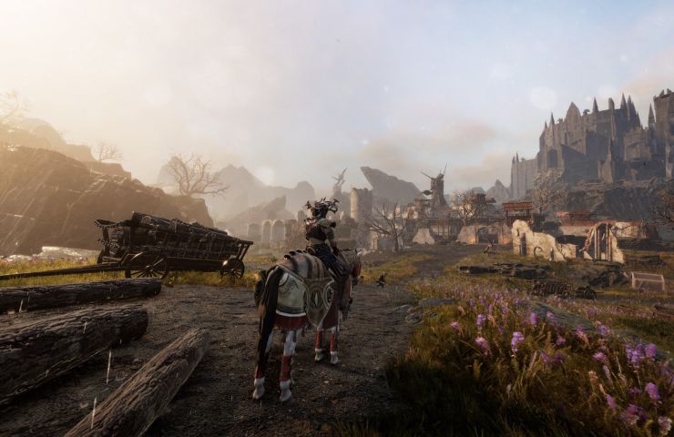 screenshot di Tainted Grail con personaggio a cavallo