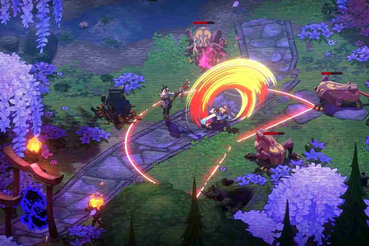 taglio giallo a ruota, combattimento tra personaggio umanoide e mostro