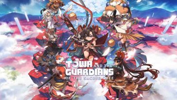 scritta towa and the guardians of the sacred tree, personaggi anime che fluttuano nel cielo