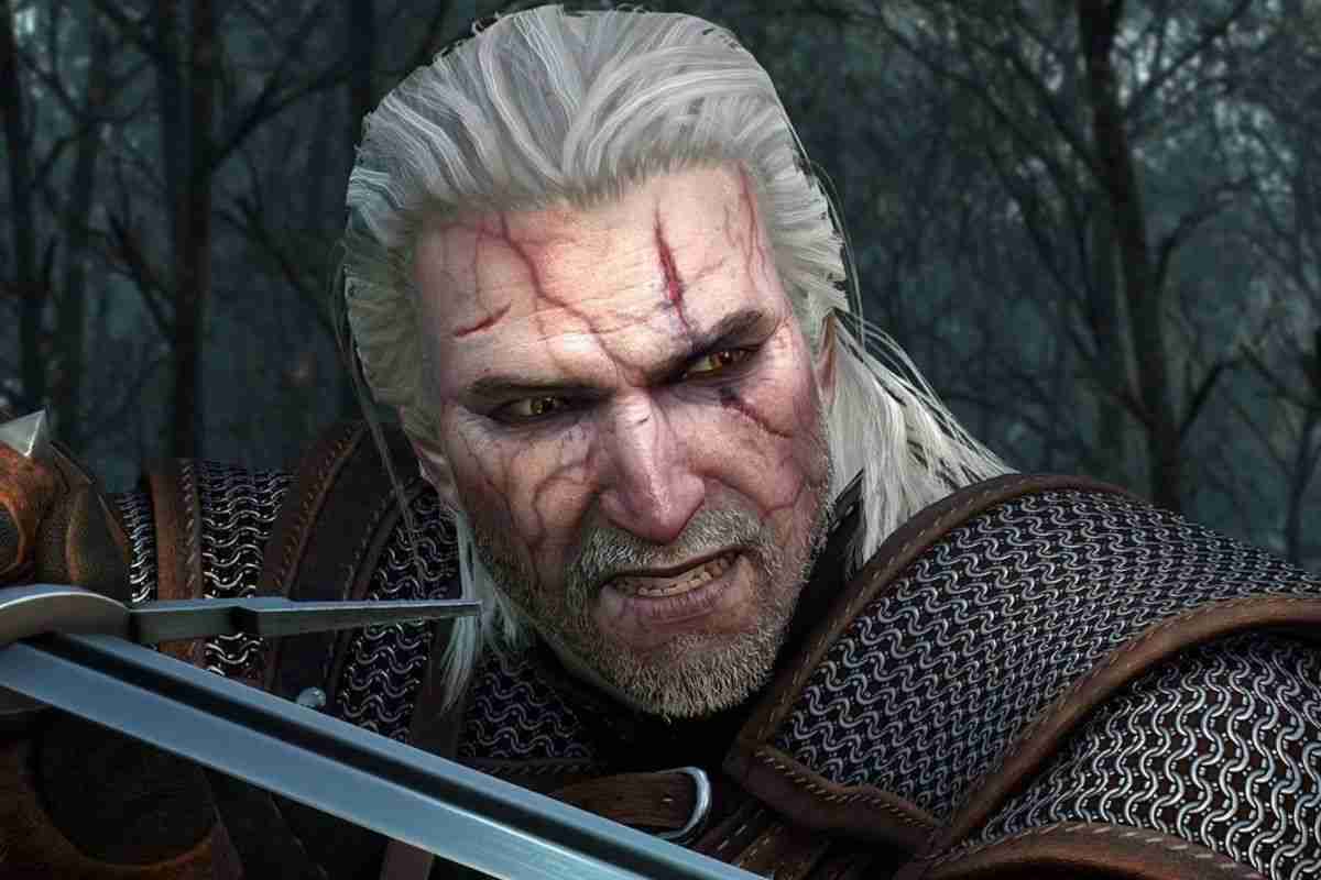 geralt con cicatrici arrabbiato con spada
