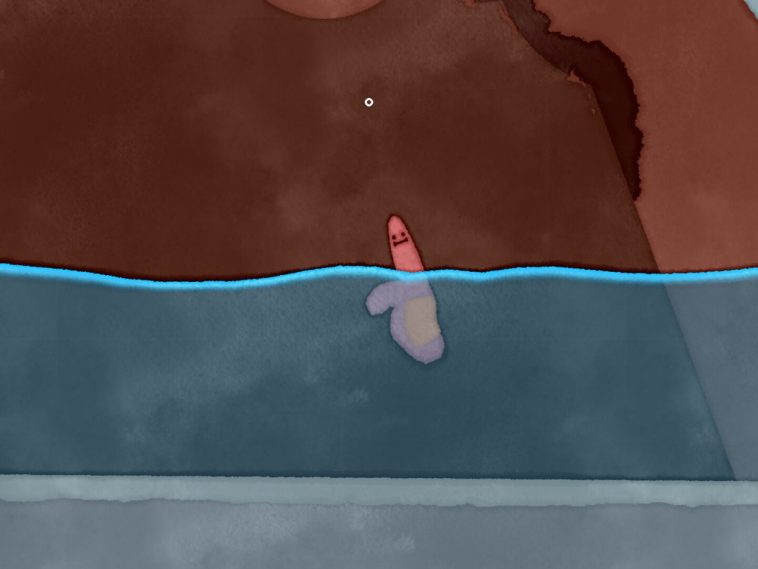 screenshot di Wirm con verme nell'acqua