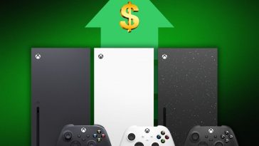 console xbox series x varie versioni su sfondo verde con freccia in su e simbolo del dollaro