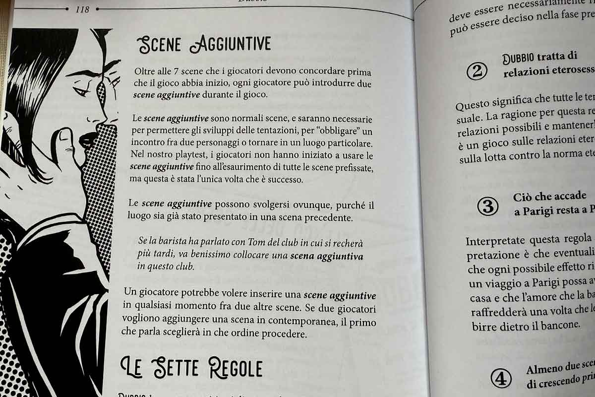 Le pagine in bianco e nero del manuale che trattano delle scene aggiuntive alla fine di uno scenario