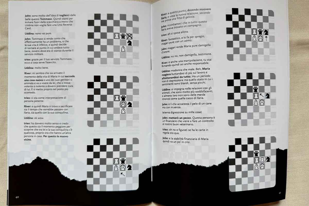 Un esempio di giocata sul manuale di Death's Gambit con l'evoluzione delle scacchiere