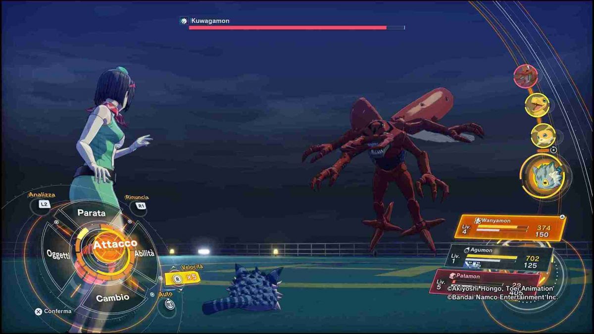 Una scena di combattimento in Digimon Sotry Time Stranger