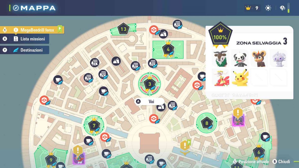 screenshot della mappa di leggende pokemon z-a con zona selvaggia 3