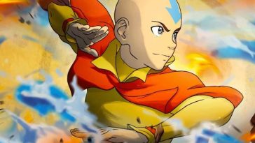 personaggio bambino disegnato pelato con freccia blu in testa, vestito con abito giallo e mantello arancione avvolto dal fumo