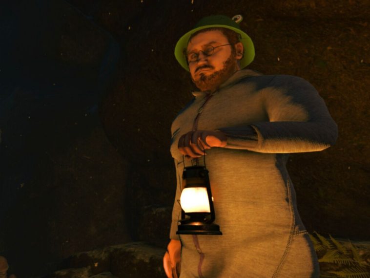 screenshot di baby steps con primo piano di nate con torcia da campeggio in mano