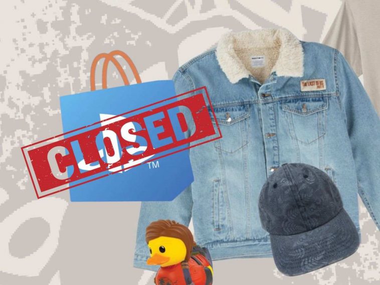 articoli the last of us su sfondo bianco e grigio, icona playstation store e scritta closed