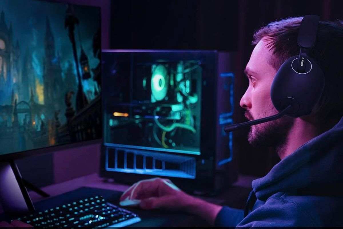 ragazzo gioca bloodborne su PC con cuffie Sony