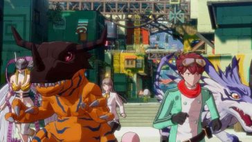 screenshot di digimon time strangers con personaggio protagonista e greymon