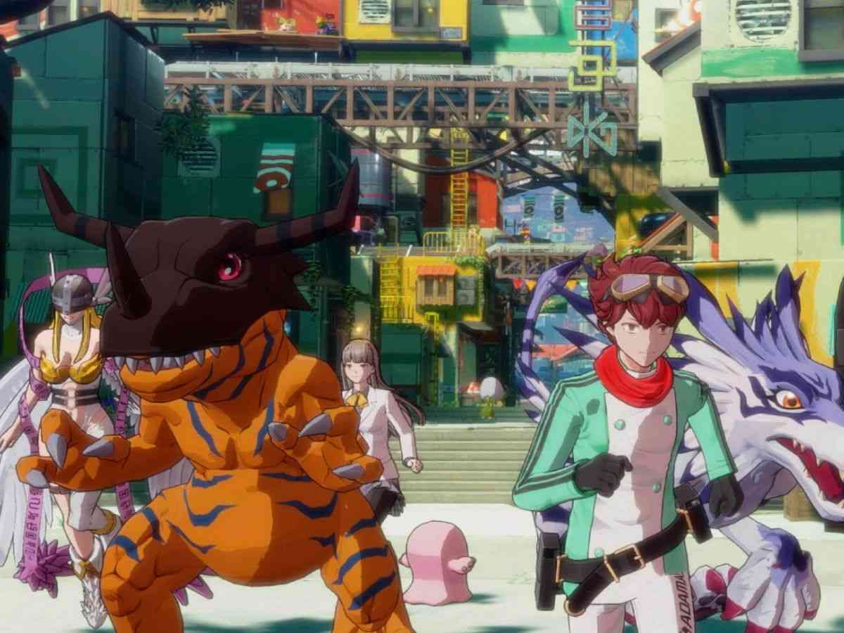 screenshot di digimon time strangers con personaggio protagonista e greymon