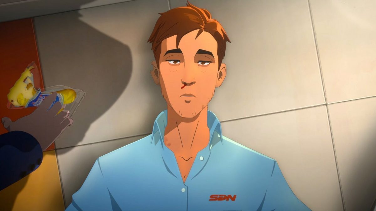 Robert robertson di faccia a terra con il naso sanguinante