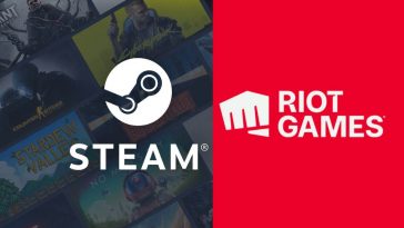 logo steam con scritta steam, logo riot games scritta riot games
