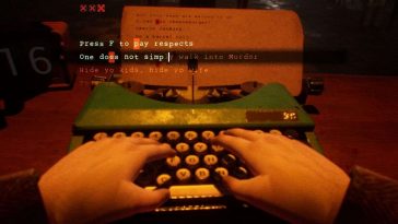 screenshot di final sentence con persona che scrive sulla macchina da scrivere