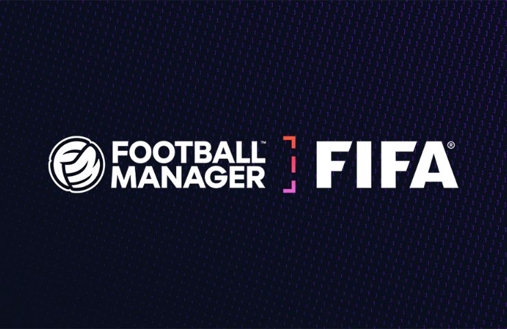 immagine con loghi di football manager e fifa su sfondo blu