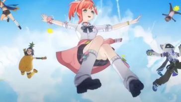 ragazza con gonna e capelli rossi che cade dal cielo