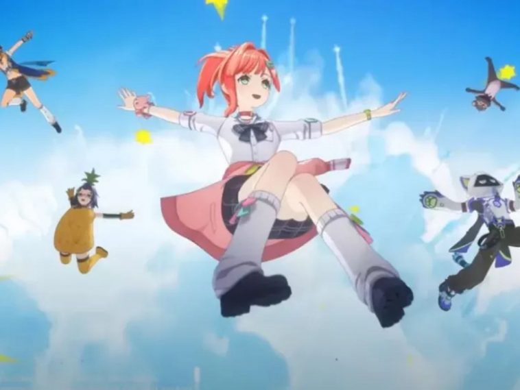 ragazza con gonna e capelli rossi che cade dal cielo