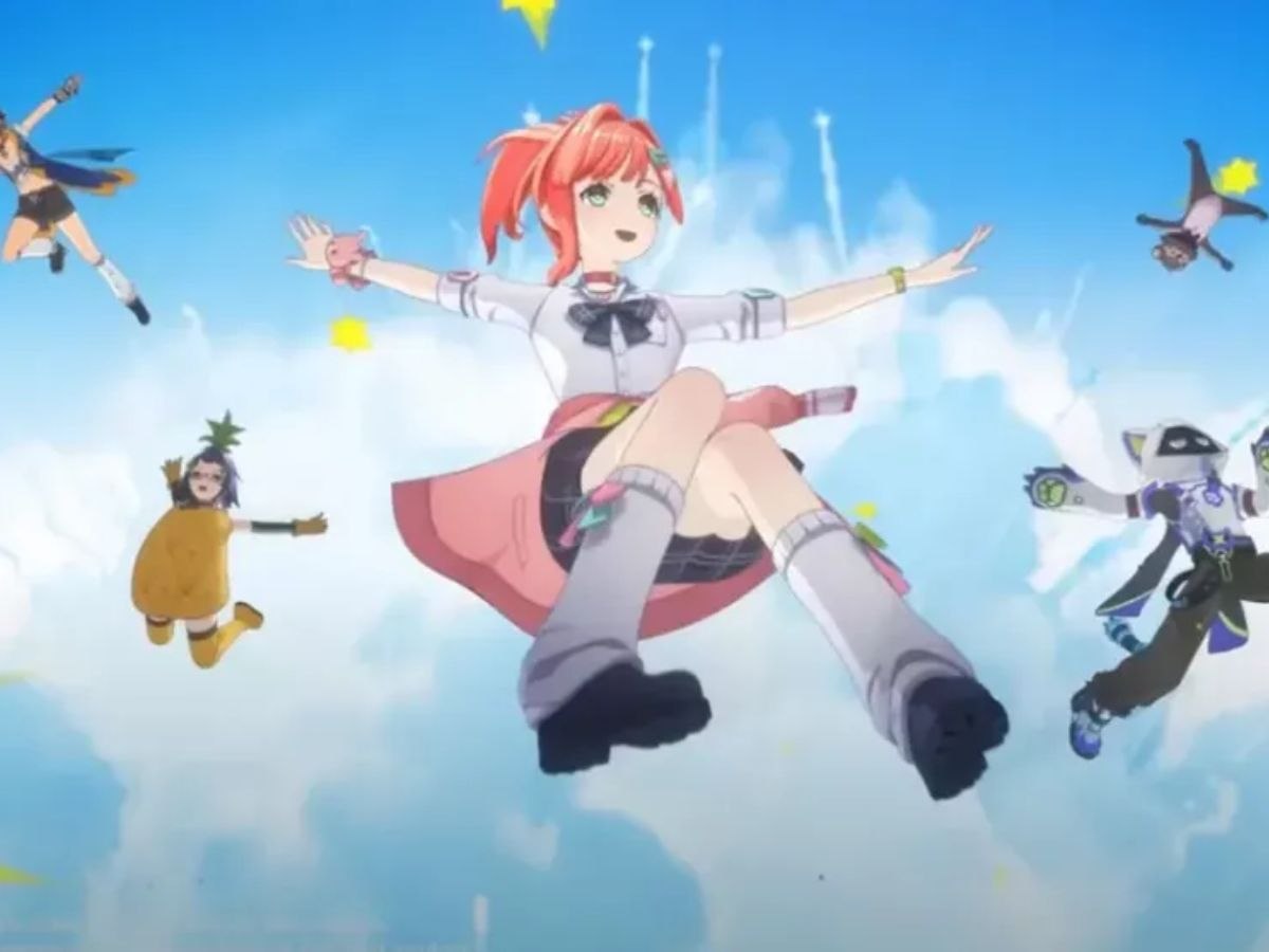 ragazza con gonna e capelli rossi che cade dal cielo