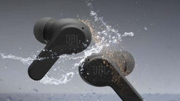 JBL Wave Beam due cuffie con schizzo d'acqua al centro