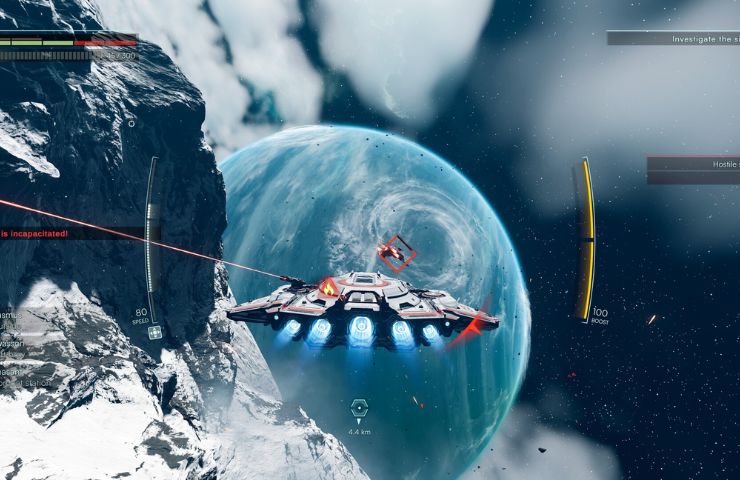 screenshot di jump space con navicella spaziale verso un pianeta