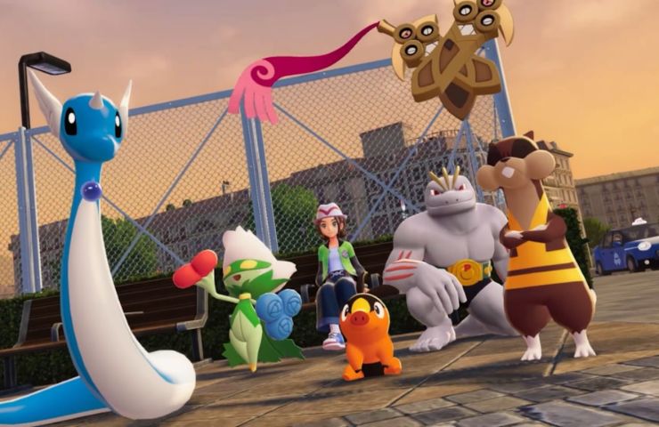 screenshot di leggende z-a con squadra di pokemon e allenatrice su panchina