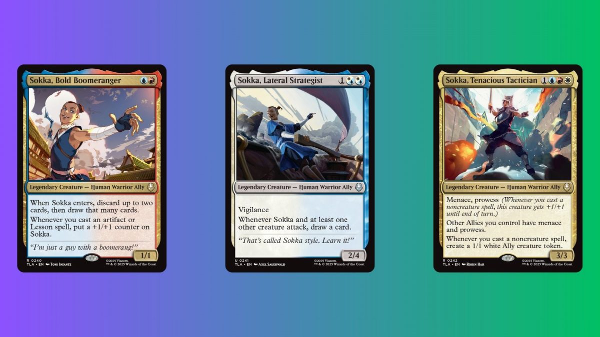 Tre differenti carte di Magic dedicate a Sokka