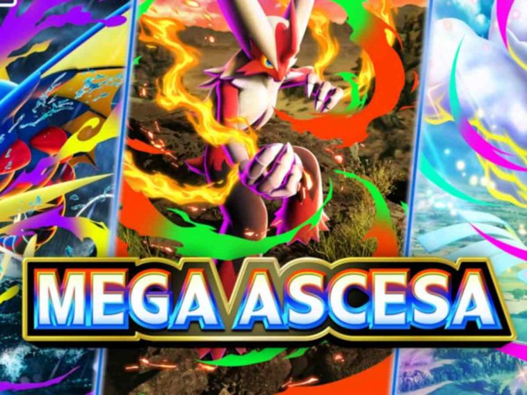 immagine di copertina nuovo set pokemon pocket mega ascesa con sfondo con mega blaziken