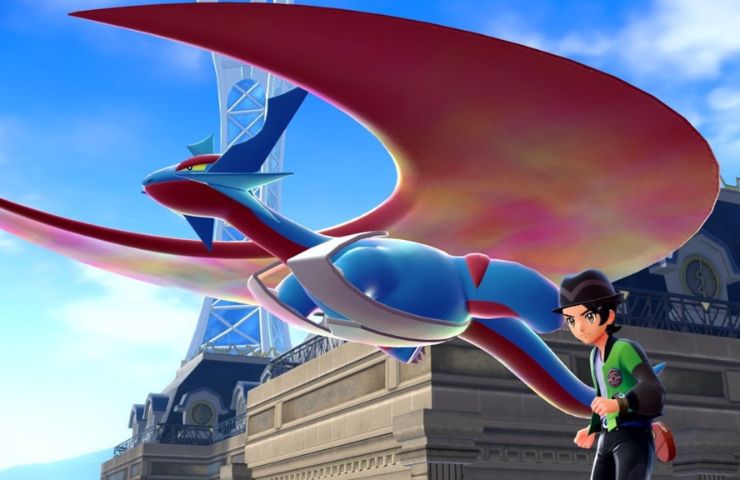 screenshot di leggende pokemon z-a con megasalamence e allenatore