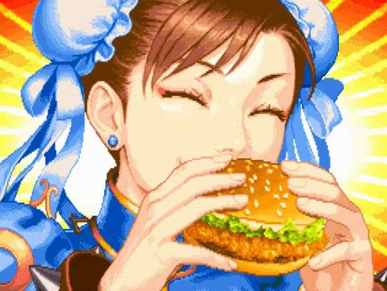 chun li mangia panino con pollo fritto