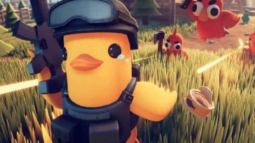 papera con elmetto e fucile in mano che corre in prato