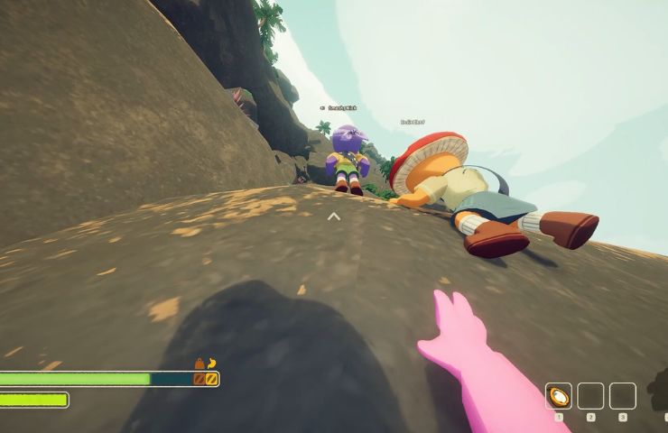 screenshot di peak con giocatori che cadono sul ciglio di una montagna