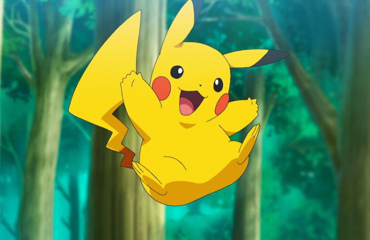 screenshot di serie animata Pokémon con Pikachu che salta in un bosco