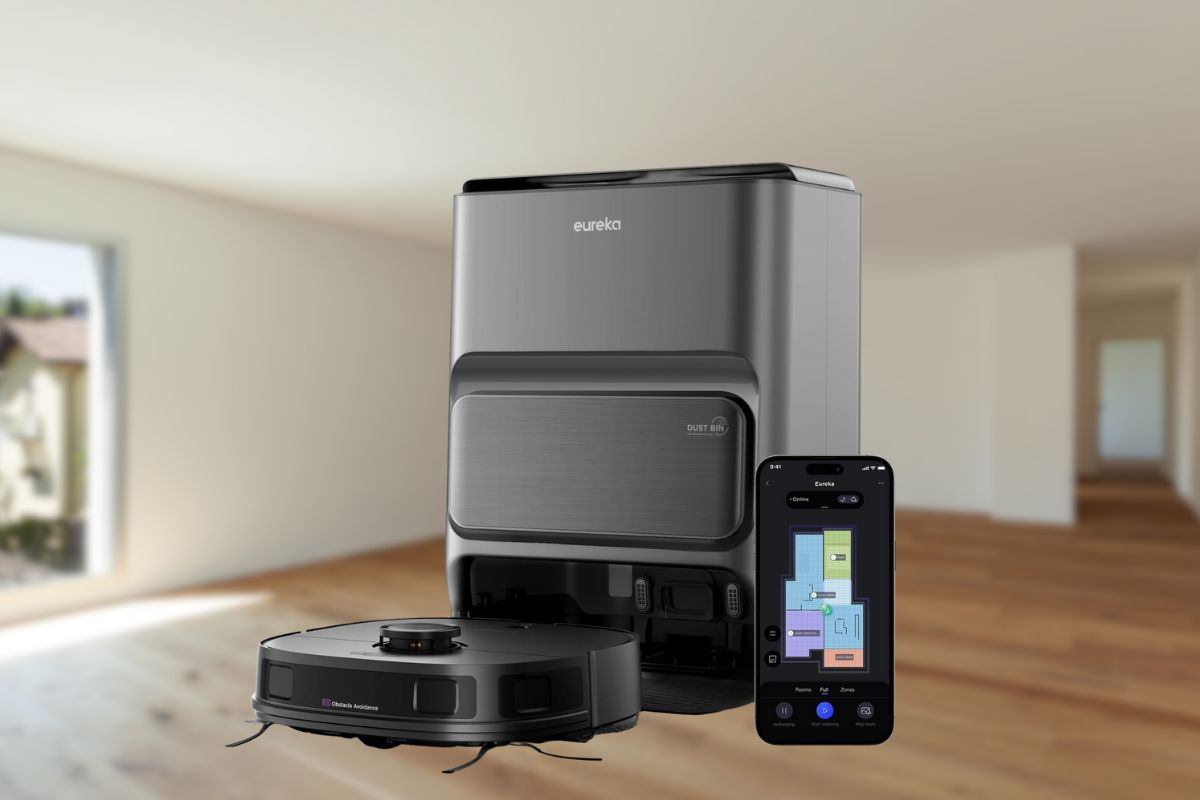 Eureka J12 Ultra Robot Aspirapolvere, base di ricarica, smartphone