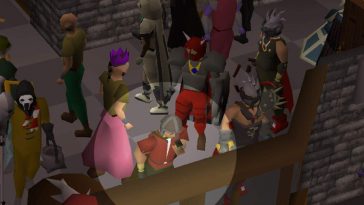focus su persona nella folla che mangia trote, runescape