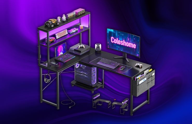 scrivania da gaming Coleshome su sfondo viola